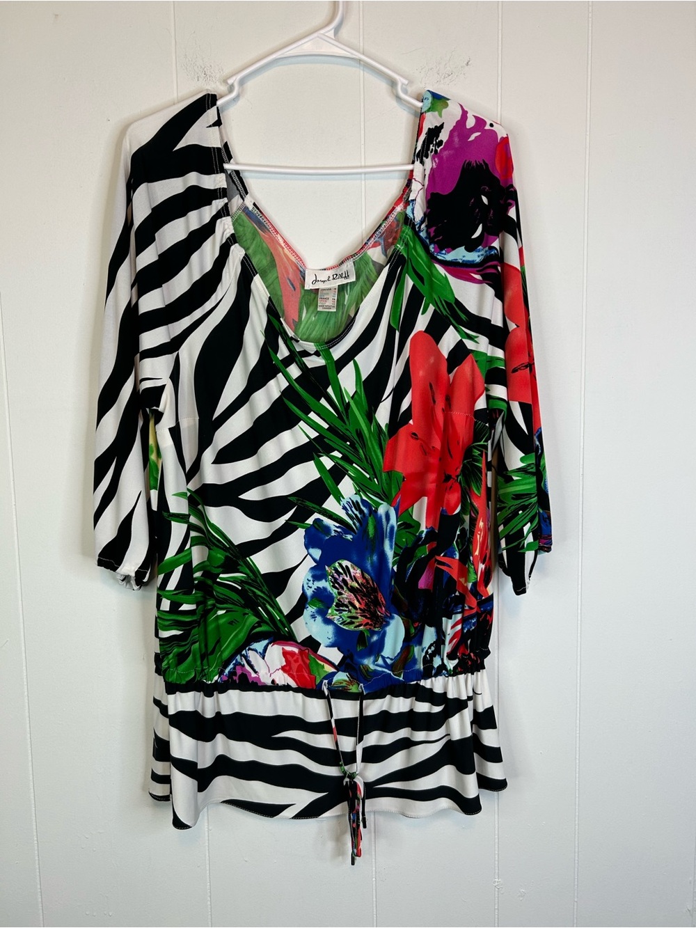 JOSEPH RIBKOFF Tropical Floral Zebra Top US Size 16 Peplum 323